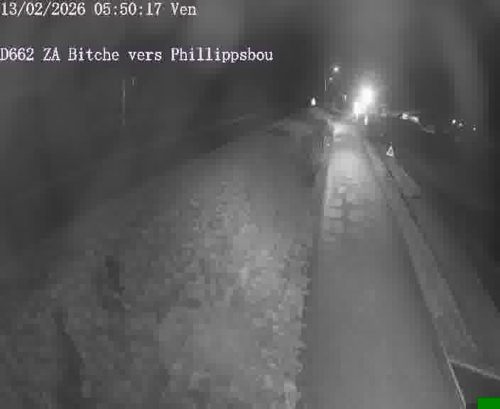 Caméra de trafic sur D662 (France) à Bitche, orientée vers Phillippsbourg, permettant d’évaluer fluidité, incidents et densité automobile.