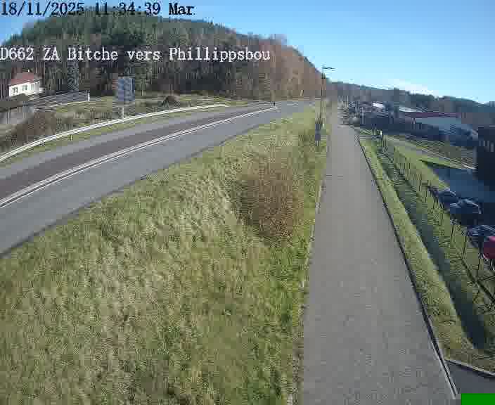 <h2>Caméra de trafic sur D662 (France) à Bitche, orientée vers Phillippsbourg, permettant d’évaluer fluidité, incidents et densité automobile.</h2>