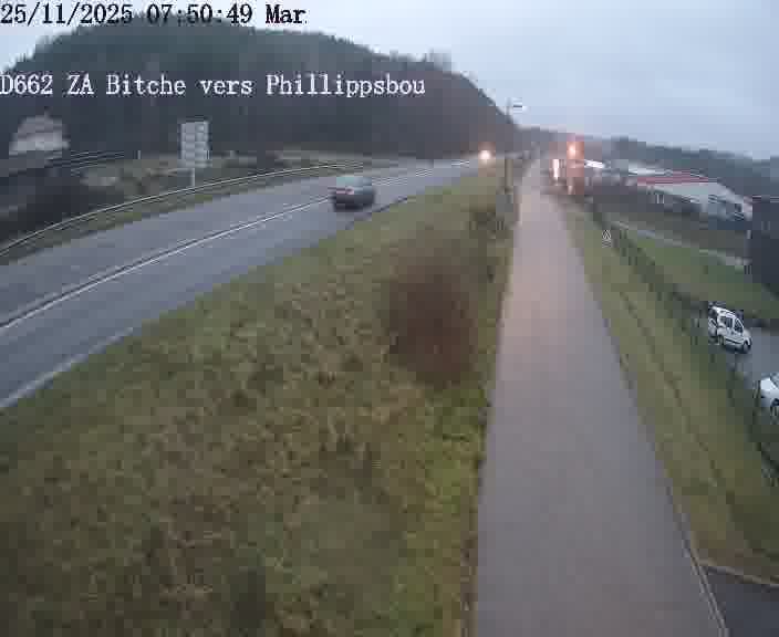 <h2>Caméra de trafic sur D662 (France) à Bitche, orientée vers Phillippsbourg, permettant d’évaluer fluidité, incidents et densité automobile.</h2>