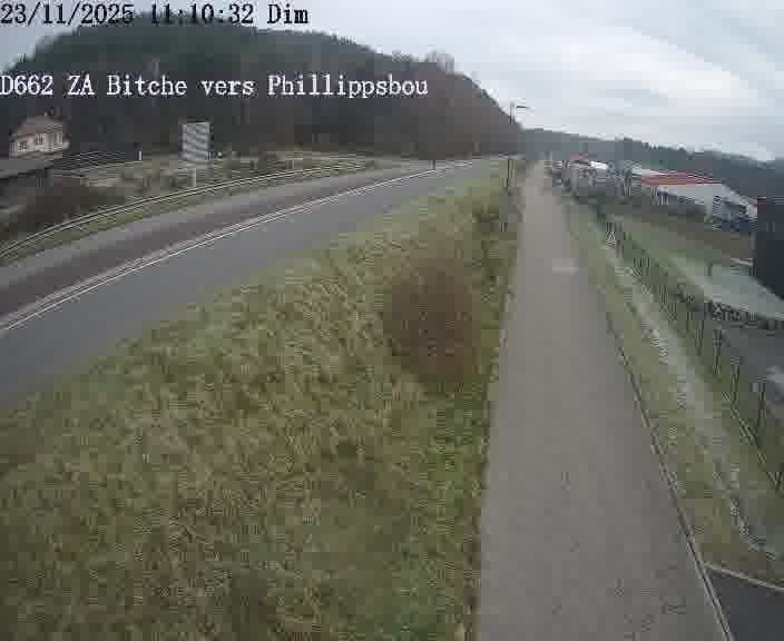 <h2>Caméra de trafic sur D662 (France) à Bitche, orientée vers Phillippsbourg, permettant d’évaluer fluidité, incidents et densité automobile.</h2>
