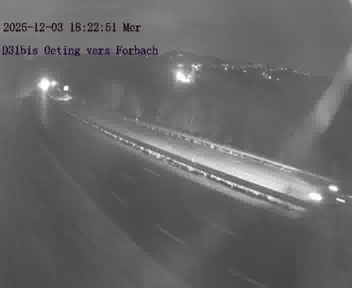 <h2>Caméra routière située sur D31bis (France) à Oeting, orientée vers Forbach, surveillant en continu la circulation locale et régionale.</h2>