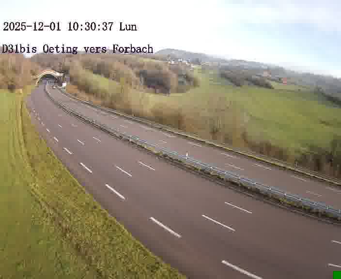 <h2>Caméra routière située sur D31bis (France) à Oeting, orientée vers Forbach, surveillant en continu la circulation locale et régionale.</h2>