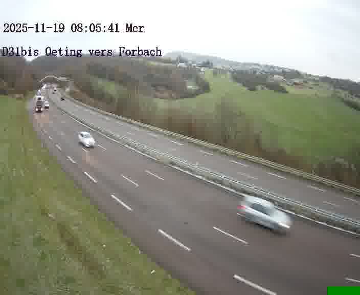 <h2>Caméra routière située sur D31bis (France) à Oeting, orientée vers Forbach, surveillant en continu la circulation locale et régionale.</h2>