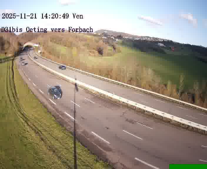 <h2>Caméra routière située sur D31bis (France) à Oeting, orientée vers Forbach, surveillant en continu la circulation locale et régionale.</h2>