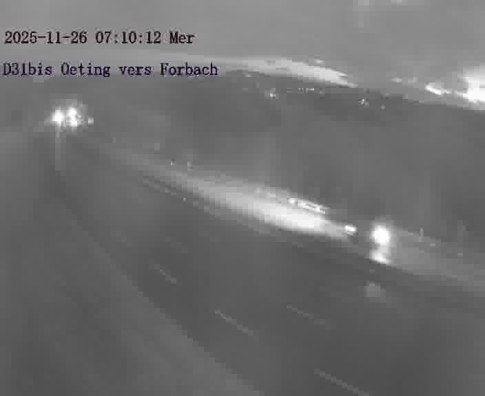 <h2>Caméra routière située sur D31bis (France) à Oeting, orientée vers Forbach, surveillant en continu la circulation locale et régionale.</h2>