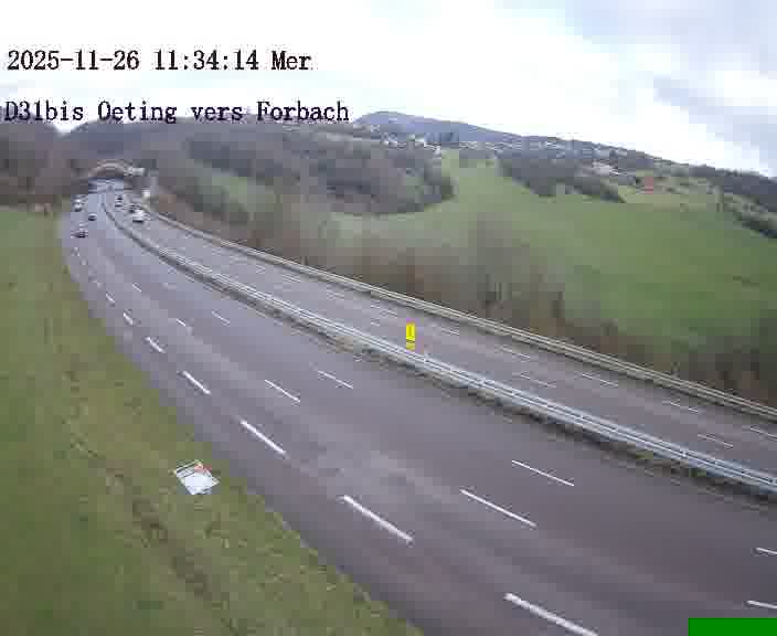 <h2>Caméra routière située sur D31bis (France) à Oeting, orientée vers Forbach, surveillant en continu la circulation locale et régionale.</h2>