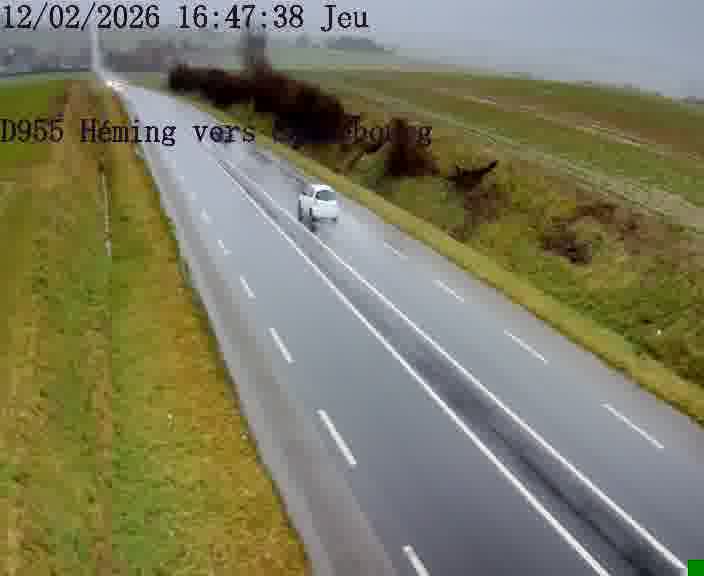 <h2>Caméra routière située sur D955 (France) à Heming, orientée vers Sarrebourg, surveillant en continu la circulation locale et régionale.</h2>