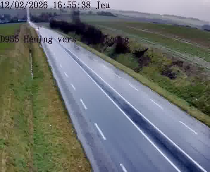<h2>Caméra routière située sur D955 (France) à Heming, orientée vers Sarrebourg, surveillant en continu la circulation locale et régionale.</h2>