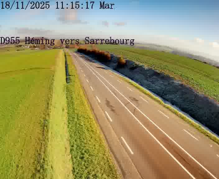 <h2>Caméra routière située sur D955 (France) à Heming, orientée vers Sarrebourg, surveillant en continu la circulation locale et régionale.</h2>