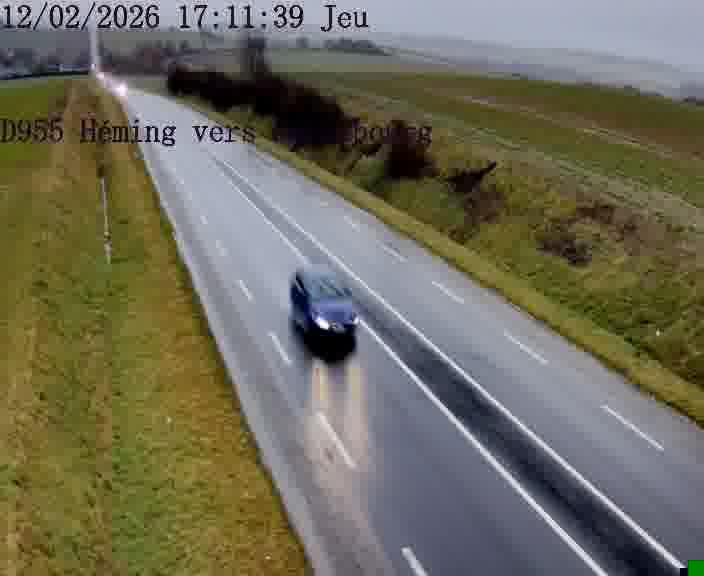 <h2>Caméra routière située sur D955 (France) à Heming, orientée vers Sarrebourg, surveillant en continu la circulation locale et régionale.</h2>