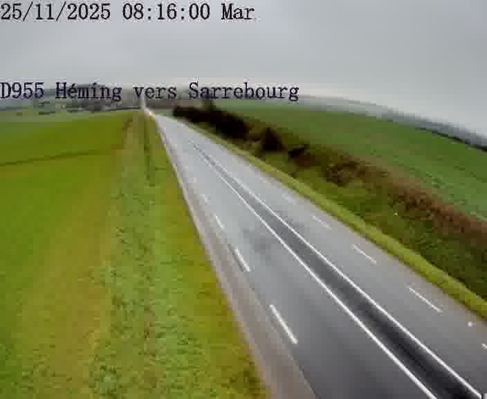<h2>Caméra routière située sur D955 (France) à Heming, orientée vers Sarrebourg, surveillant en continu la circulation locale et régionale.</h2>