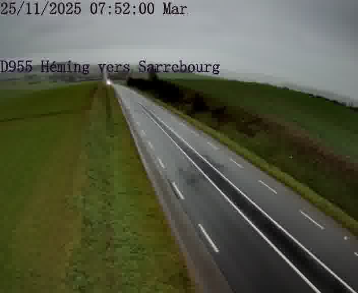 <h2>Caméra routière située sur D955 (France) à Heming, orientée vers Sarrebourg, surveillant en continu la circulation locale et régionale.</h2>