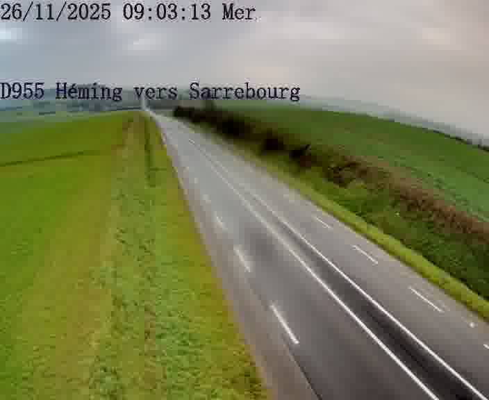 <h2>Caméra routière située sur D955 (France) à Heming, orientée vers Sarrebourg, surveillant en continu la circulation locale et régionale.</h2>