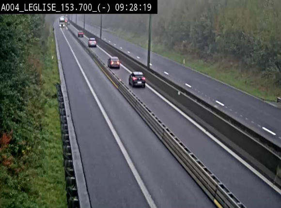 <h2>Webcam autoroute A4 (E411-E25) à Léglise, avant la jonction avec la N40. Vue orientée vers Bruxelles</h2>