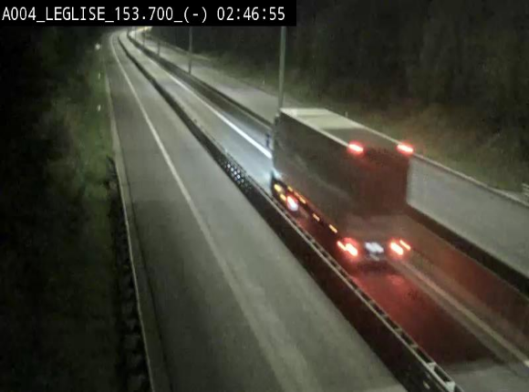 <h2>Webcam autoroute A4 (E411-E25) à Léglise, avant la jonction avec la N40. Vue orientée vers Bruxelles</h2>