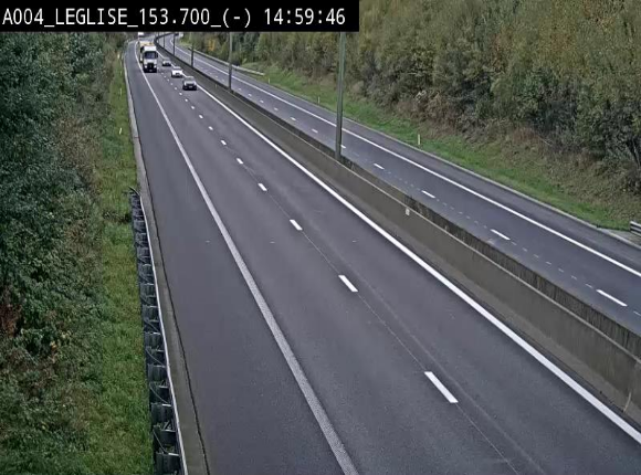 <h2>Webcam autoroute A4 (E411-E25) à Léglise, avant la jonction avec la N40. Vue orientée vers Bruxelles</h2>