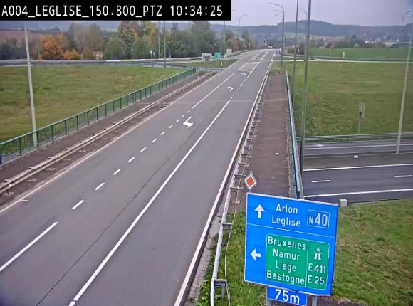 <h2>Webcam au-dessus de l'E411 sur la N40. Vue orientée vers Léglise en provenance de Neufchâteau</h2>