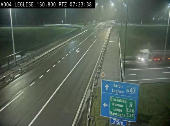 Webcam au-dessus de l'E411 sur la N40. Vue orientée vers Léglise en provenance de Neufchâteau