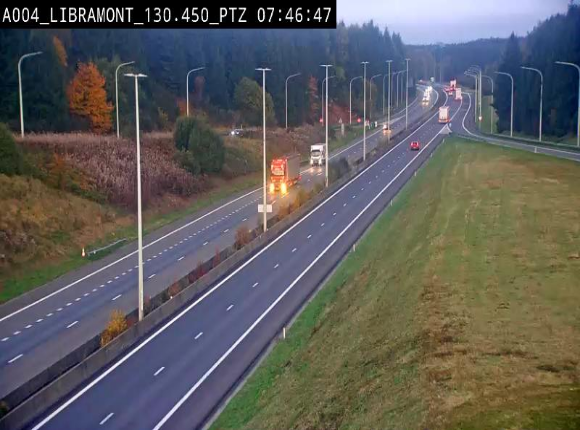 <h2>Webcam E411 à hauteur de la sortie 25 de Libramont menant vers Bouillon, Sedan et Reims via la N89. Vue orientée vers Bruxelles</h2>