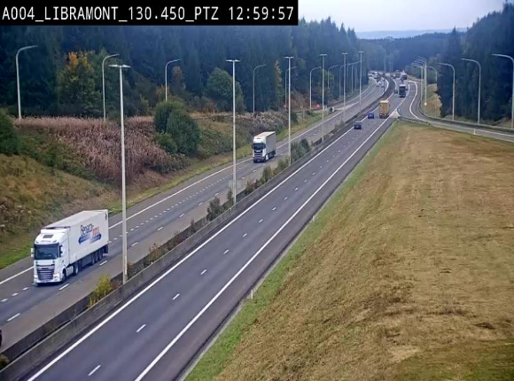 <h2>Webcam E411 à hauteur de la sortie 25 de Libramont menant vers Bouillon, Sedan et Reims via la N89. Vue orientée vers Bruxelles</h2>
