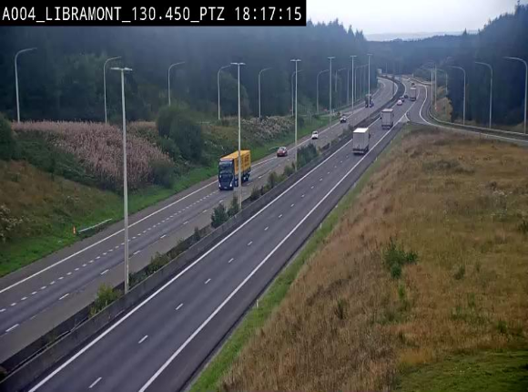<h2>Webcam E411 à hauteur de la sortie 25 de Libramont menant vers Bouillon, Sedan et Reims via la N89. Vue orientée vers Bruxelles</h2>