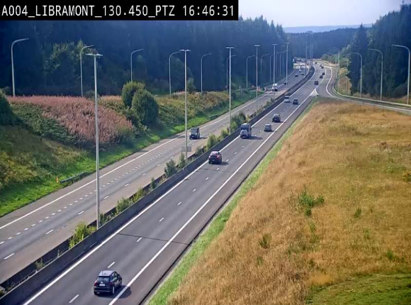 <h2>Webcam E411 à hauteur de la sortie 25 de Libramont menant vers Bouillon, Sedan et Reims via la N89. Vue orientée vers Bruxelles</h2>
