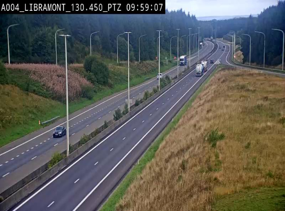 <h2>Webcam E411 à hauteur de la sortie 25 de Libramont menant vers Bouillon, Sedan et Reims via la N89. Vue orientée vers Bruxelles</h2>