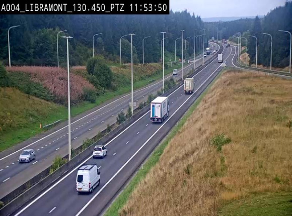 <h2>Webcam E411 à hauteur de la sortie 25 de Libramont menant vers Bouillon, Sedan et Reims via la N89. Vue orientée vers Bruxelles</h2>