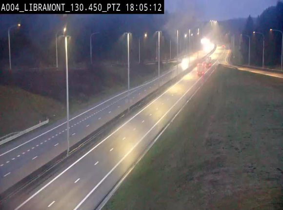 <h2>Webcam E411 à hauteur de la sortie 25 de Libramont menant vers Bouillon, Sedan et Reims via la N89. Vue orientée vers Bruxelles</h2>