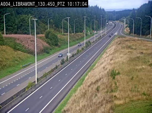 <h2>Webcam E411 à hauteur de la sortie 25 de Libramont menant vers Bouillon, Sedan et Reims via la N89. Vue orientée vers Bruxelles</h2>