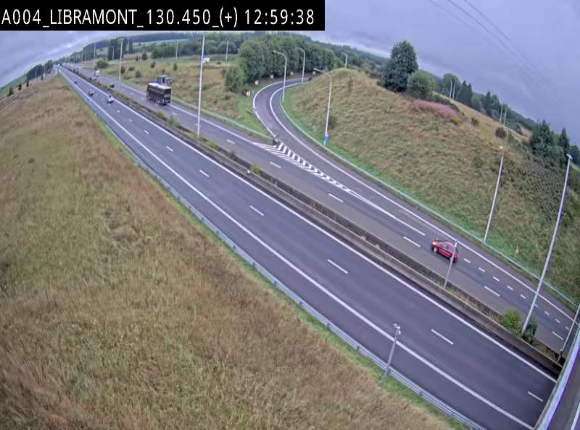 Webcam à Libramont sur l'E411 à la jonction avec la N89 menant vers Bouillon et la France. Vue orientée vers Arlon