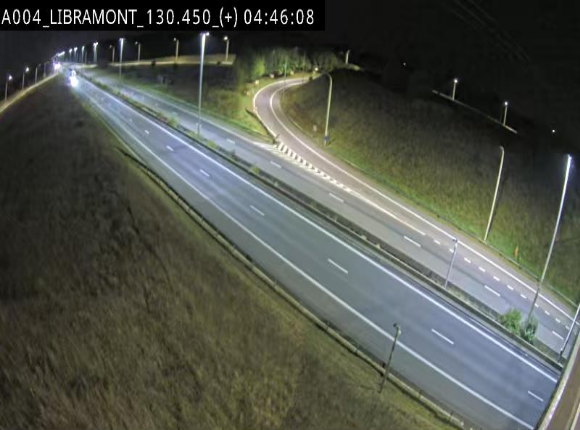 Webcam à Libramont sur l'E411 à la jonction avec la N89 menant vers Bouillon et la France. Vue orientée vers Arlon