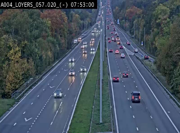 Webcam E411 au niveau du viaduc de Beez à Loyers, entre Champion et Warissoulx. Vue orientée vers Bruxelles