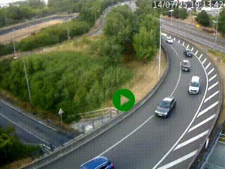 Caméra autoroute à la jonction entre l'A7 et la D301 (Boulevard urbain Sud de Lyon) à Feyzin, au sud de Lyon. Vue orientée vers Mions