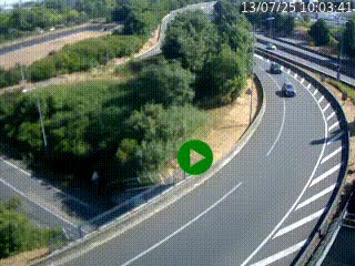 Caméra autoroute à la jonction entre l'A7 et la D301 (Boulevard urbain Sud de Lyon) à Feyzin, au sud de Lyon. Vue orientée vers Mions