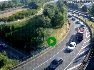 Caméra autoroute à la jonction entre l'A7 et la D301 (Boulevard urbain Sud de Lyon) à Feyzin, au sud de Lyon. Vue orientée vers Mions