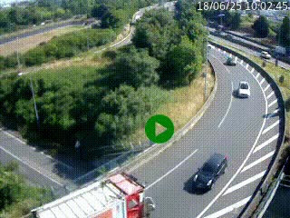 Caméra autoroute à la jonction entre l'A7 et la D301 (Boulevard urbain Sud de Lyon) à Feyzin, au sud de Lyon. Vue orientée vers Mions