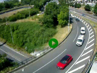 Caméra autoroute à la jonction entre l'A7 et la D301 (Boulevard urbain Sud de Lyon) à Feyzin, au sud de Lyon. Vue orientée vers Mions