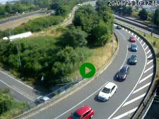 Caméra autoroute à la jonction entre l'A7 et la D301 (Boulevard urbain Sud de Lyon) à Feyzin, au sud de Lyon. Vue orientée vers Mions
