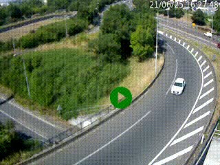 Caméra autoroute à la jonction entre l'A7 et la D301 (Boulevard urbain Sud de Lyon) à Feyzin, au sud de Lyon. Vue orientée vers Mions