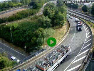 Caméra autoroute à la jonction entre l'A7 et la D301 (Boulevard urbain Sud de Lyon) à Feyzin, au sud de Lyon. Vue orientée vers Mions