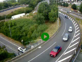 Caméra autoroute à la jonction entre l'A7 et la D301 (Boulevard urbain Sud de Lyon) à Feyzin, au sud de Lyon. Vue orientée vers Mions