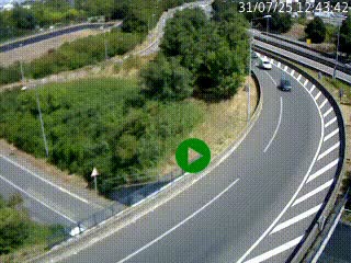 Caméra autoroute à la jonction entre l'A7 et la D301 (Boulevard urbain Sud de Lyon) à Feyzin, au sud de Lyon. Vue orientée vers Mions