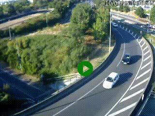 Caméra autoroute à la jonction entre l'A7 et la D301 (Boulevard urbain Sud de Lyon) à Feyzin, au sud de Lyon. Vue orientée vers Mions