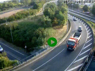 Caméra autoroute à la jonction entre l'A7 et la D301 (Boulevard urbain Sud de Lyon) à Feyzin, au sud de Lyon. Vue orientée vers Mions
