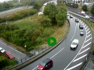 Caméra autoroute à la jonction entre l'A7 et la D301 (Boulevard urbain Sud de Lyon) à Feyzin, au sud de Lyon. Vue orientée vers Mions