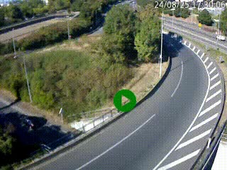 Caméra autoroute à la jonction entre l'A7 et la D301 (Boulevard urbain Sud de Lyon) à Feyzin, au sud de Lyon. Vue orientée vers Mions