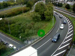 Caméra autoroute à la jonction entre l'A7 et la D301 (Boulevard urbain Sud de Lyon) à Feyzin, au sud de Lyon. Vue orientée vers Mions