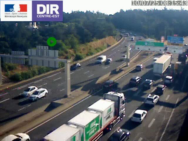 Caméra de circulation routière sur le boulevard périphérique Laurent Bonnevay de Lyon (D383) à hauteur de Bron, avant la jonction avec l'A43. Vue orientée vers l'échangeur