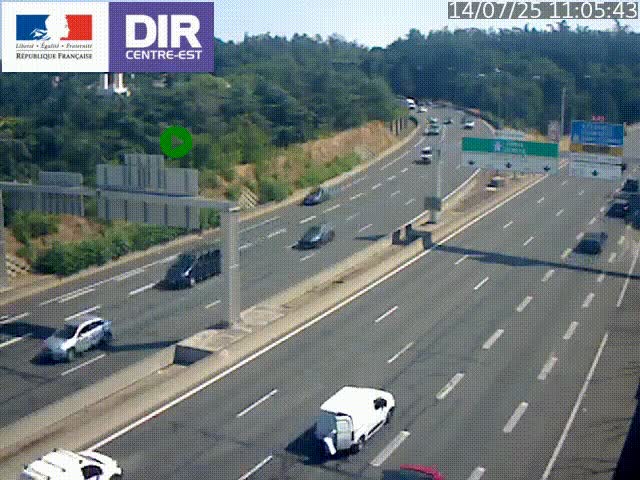 Caméra de circulation routière sur le boulevard périphérique Laurent Bonnevay de Lyon (D383) à hauteur de Bron, avant la jonction avec l'A43. Vue orientée vers l'échangeur